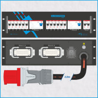 AL-RACKPOWER MkII 63A/400V, 3HE, 1x RCBO, 2x RCD