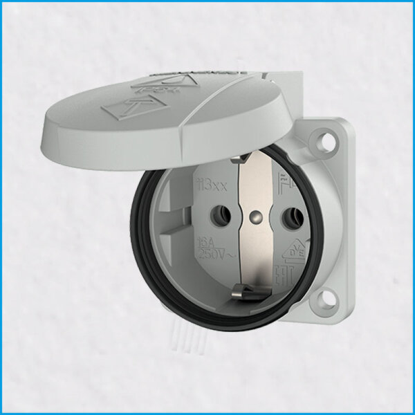 Schuko-Anbausteckdose, IP54 (DIN/VDE 0620-1), Schraubk., grau, MENNEKES