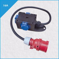 Kompaktverteiler CEE 16A/400V, 3x Schuko, mit Netzkabel