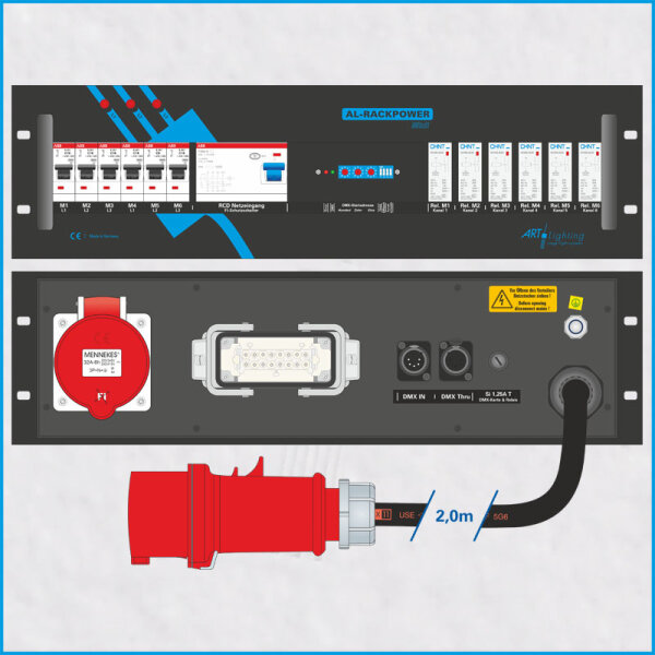 AL-RACKPOWER MkII DMX 32A/400V, 3HE, 6-ch., 1x RCD