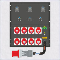AL-RACKPOWER MkII 63A/400V, 12HE, 10x RCD