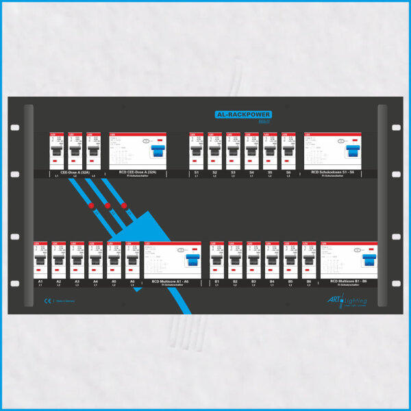 AL-RACKPOWER MkII 63A/400V, 6HE, 4x RCD