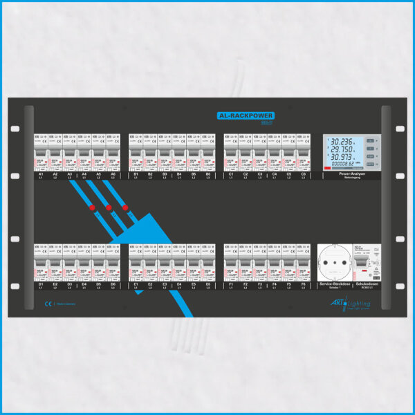 AL-RACKPOWER MkII 63A/400V, 6HE, 37x RCBO, Power-Analyser