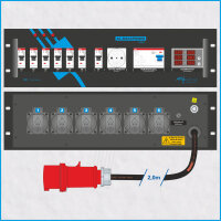 AL-RACKPOWER MkII 16A/400V, 3HE, 1x RCD, Multimeter