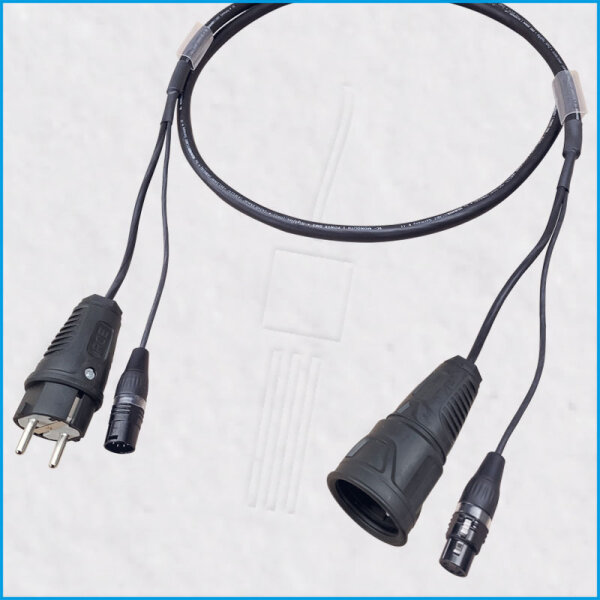 Netz/DMX-Kombikabel, XLR 5-polig, Schuko