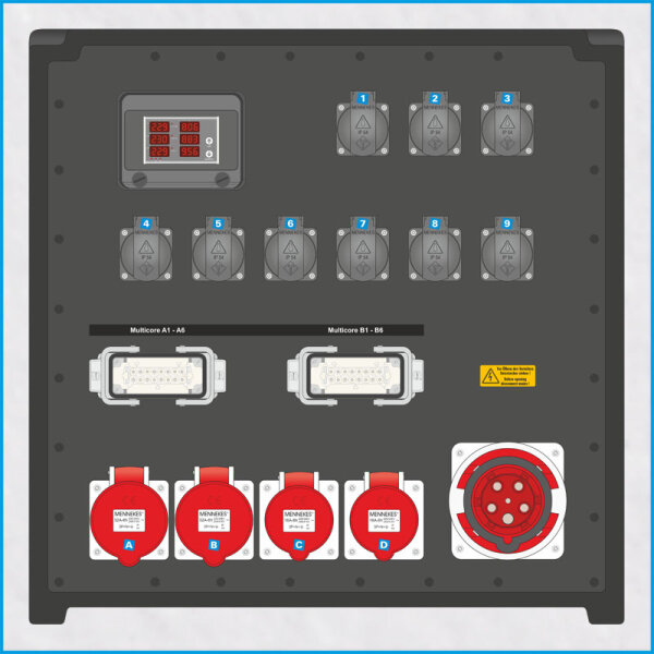 AL-MEDIUM-PE MAX 63A/400V, 6x RCD, Multimeter