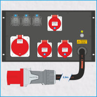 AL-RACKPOWER MkII 63A/400V, 6HE, 1x RCBO, 4x RCD