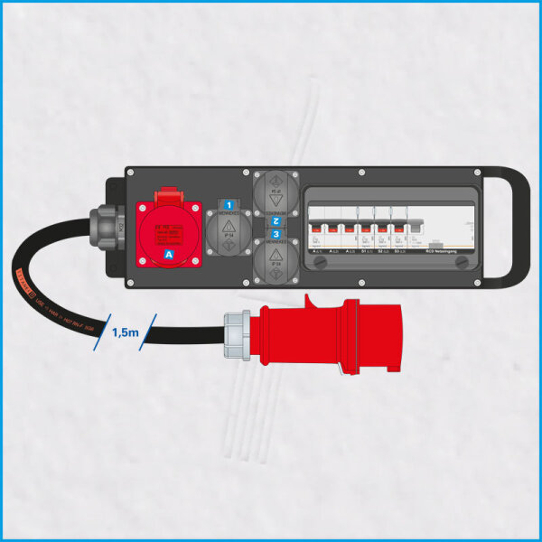 Vollgummi-Handverteiler 32A/400V, 1x RCD *AKTION*