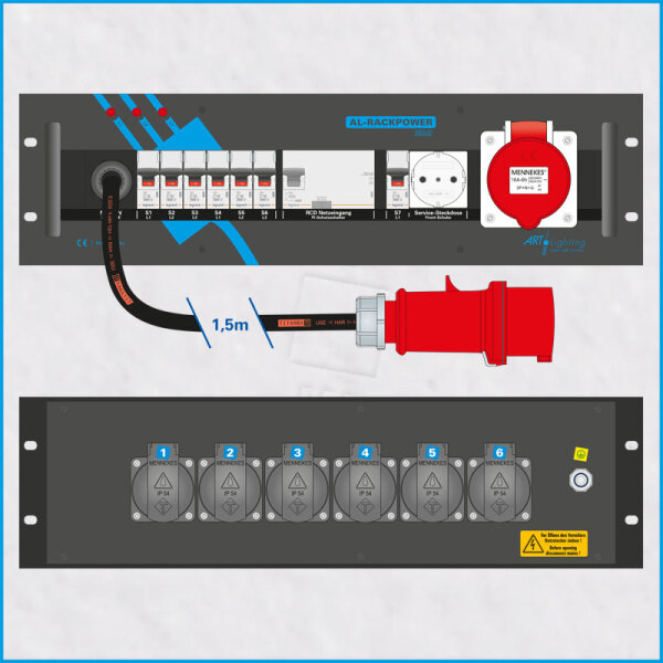 19"-Stromstation 16A/400V, 3HE, 1x RCD *AKTION*