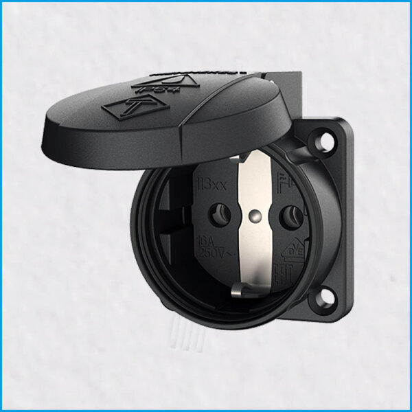 Schuko-Anbausteckdose, IP54 (DIN/VDE 0620-1), Schraubk., schwarz, MENNEKES