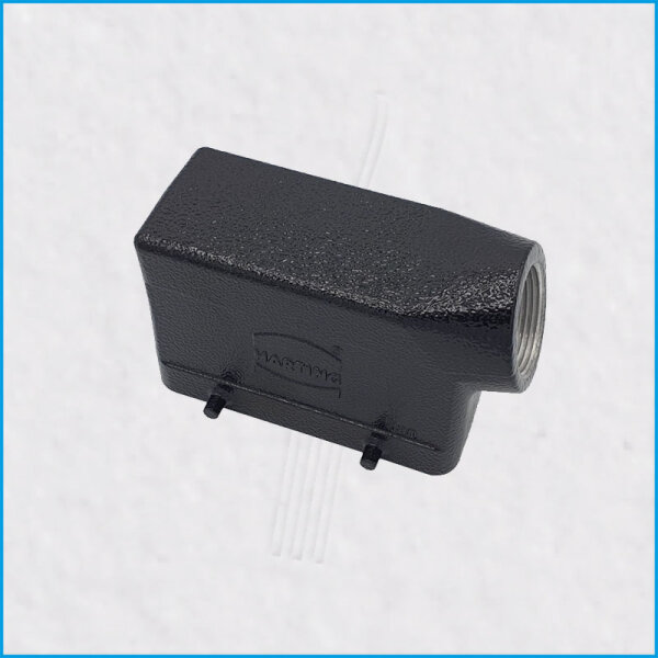 HAN 16E Tüllengehäuse schwarz, 62,5mm, PG21 seitlich, ohne Schnallen, ohne Gummi