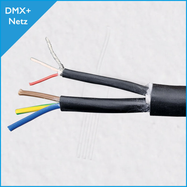 DMX/Netz-Kombikabel 2x0,25mm² + 3x1,5mm², schwarz, Meterware